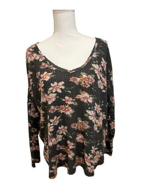 Out from Under Floral V-Neck Waffle Knit Top